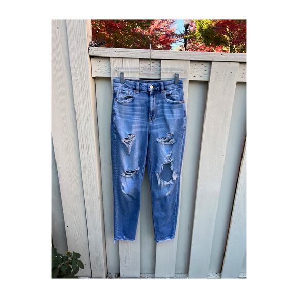 AMERICAN EAGLE Curvy Mom Jeans Light Wash Distressed Size 2 - Picture 1 of 6
